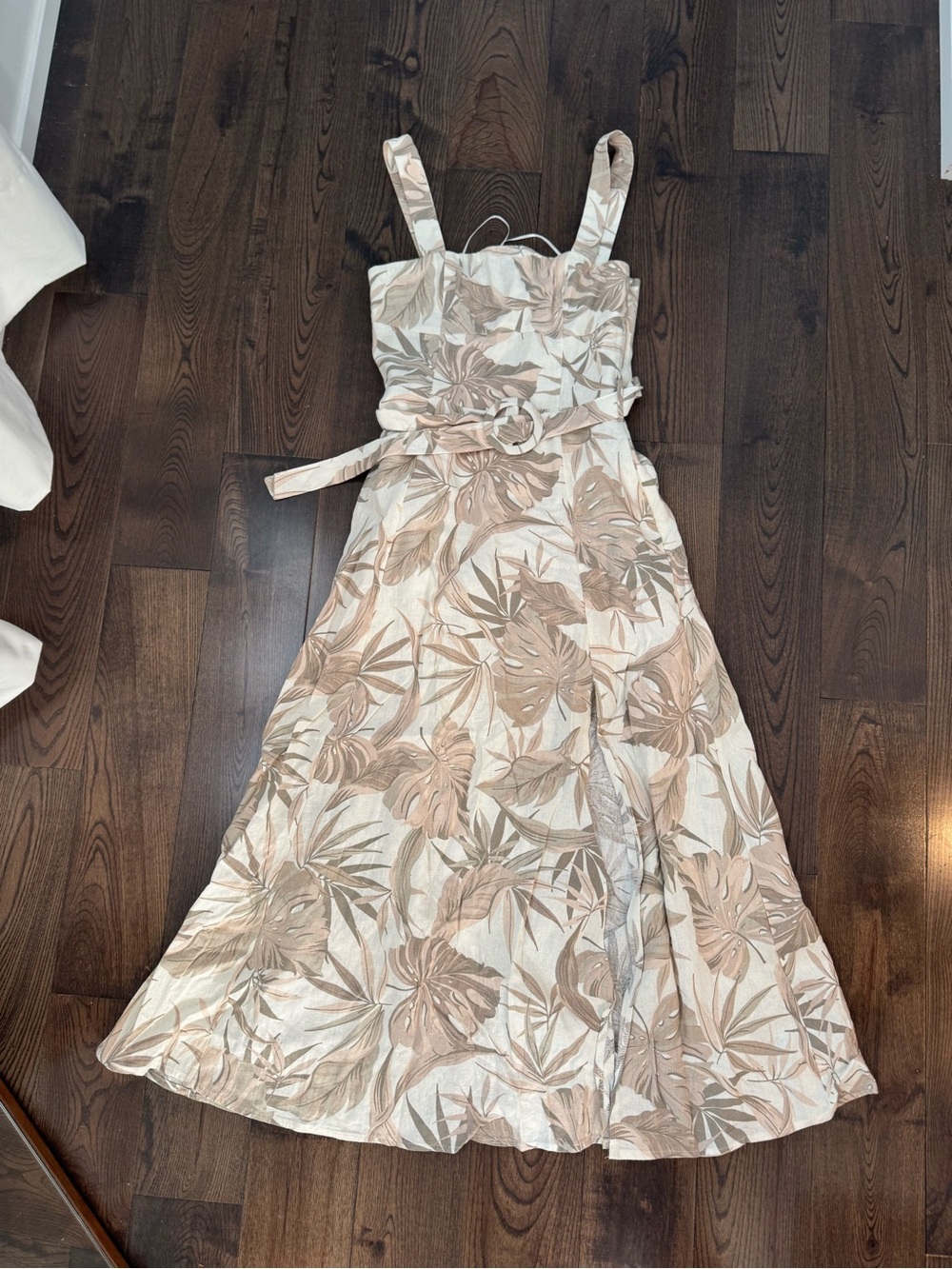 VICI Tropical Linen-Blend Dress with belt and adjustable straps and pockets
